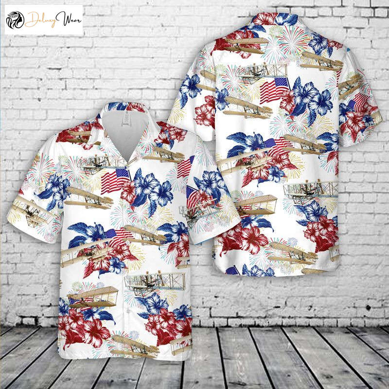 Wright Flyer Patriotic Hawaiian Shirt Gift for Men Dad Father – Celebrate 4th Of July with Style!