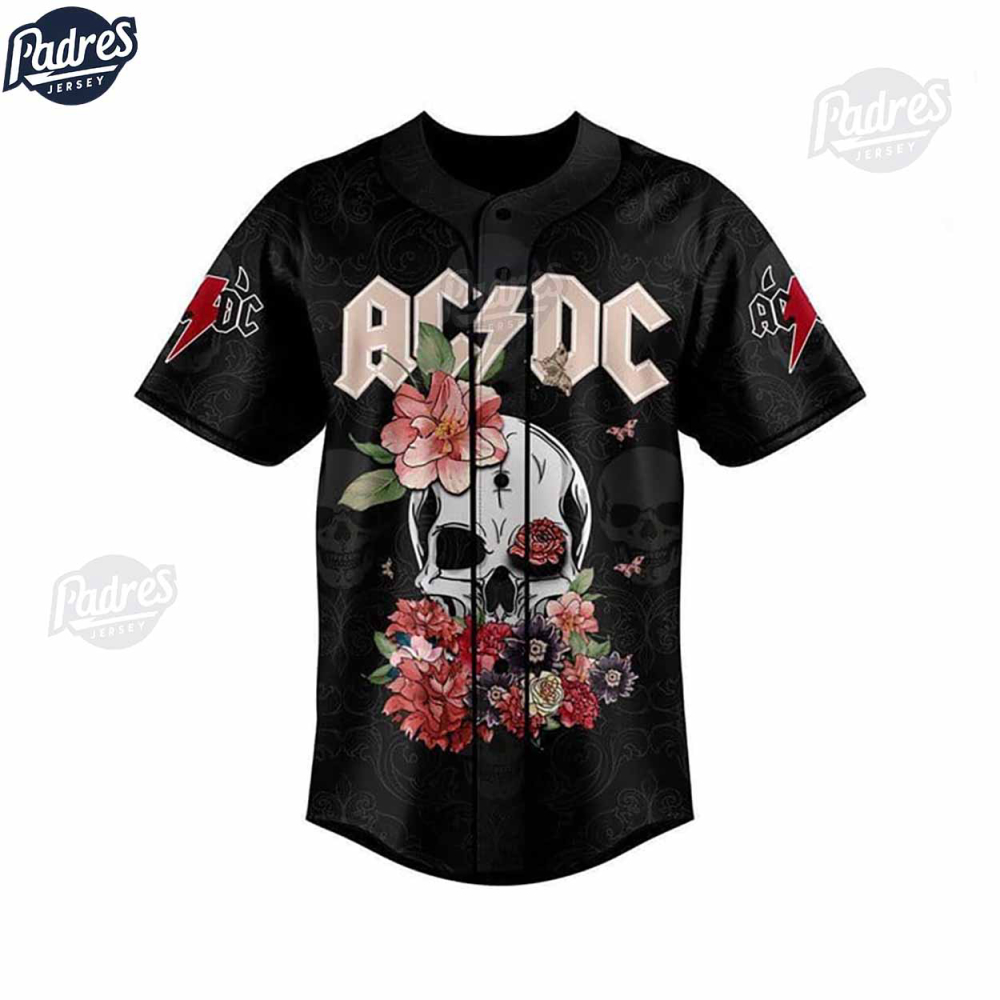 ACDC Skull Flower Custom Baseball Jersey: Unique Design for Rock Fans