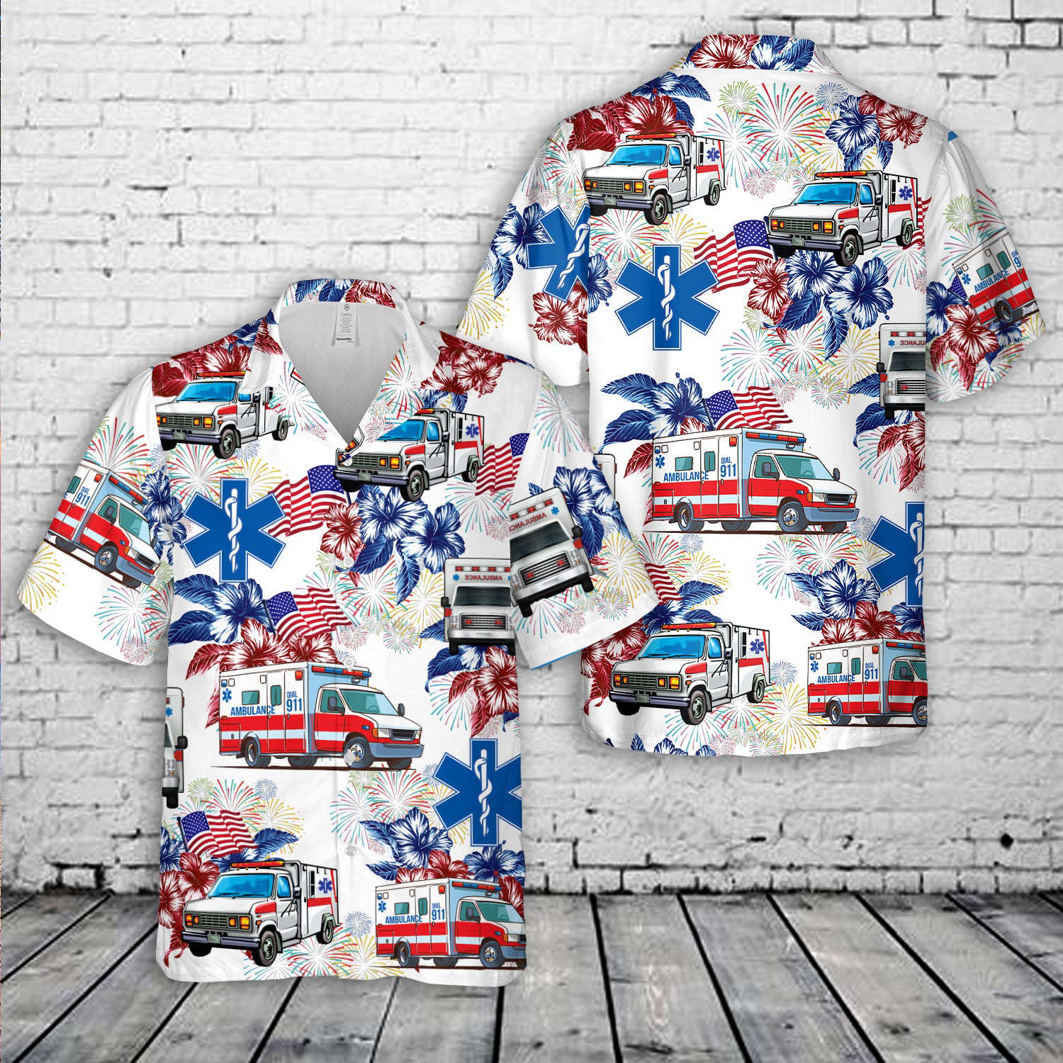 Ambulance EMS, 4th Of July Hawaiian Shirt Gift for Men Dad Father Gift for Men Dad Father