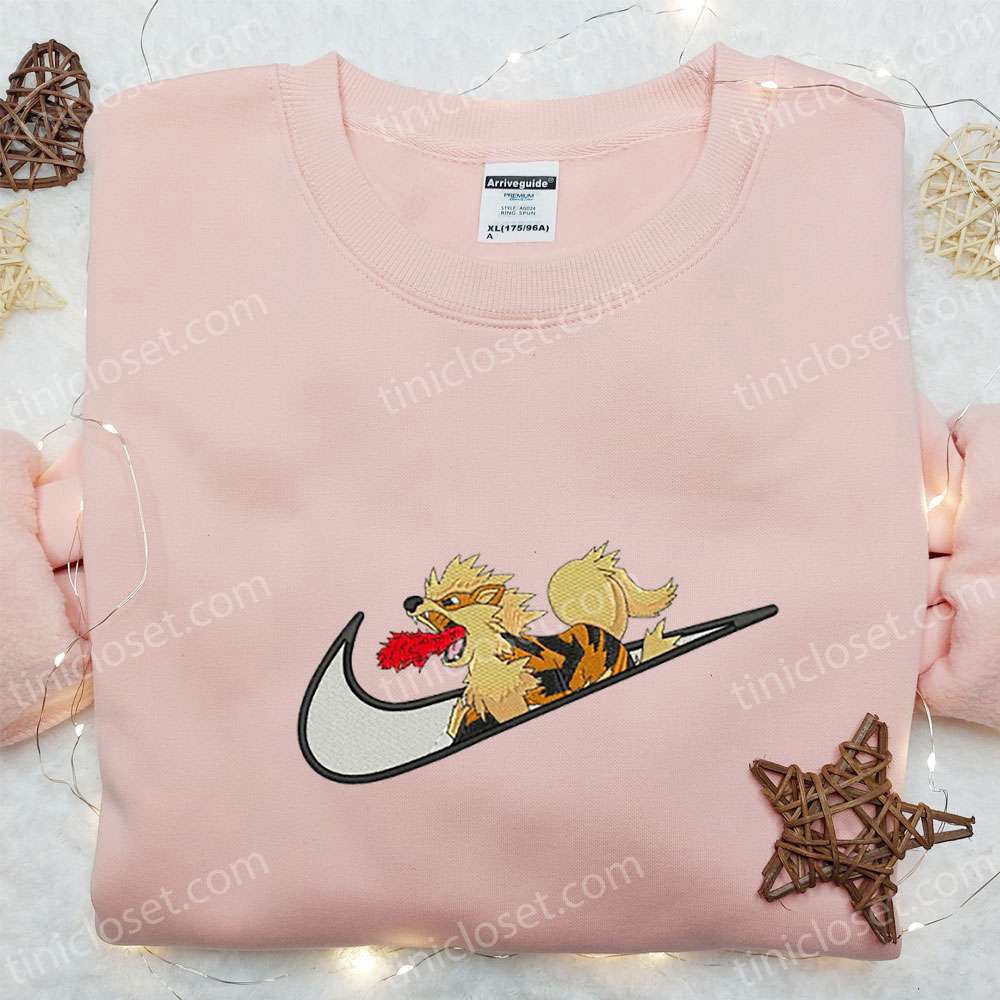 Anime Embroidered Hoodie: Arcanine x Swoosh Cool Clothing & Perfect Family Gift