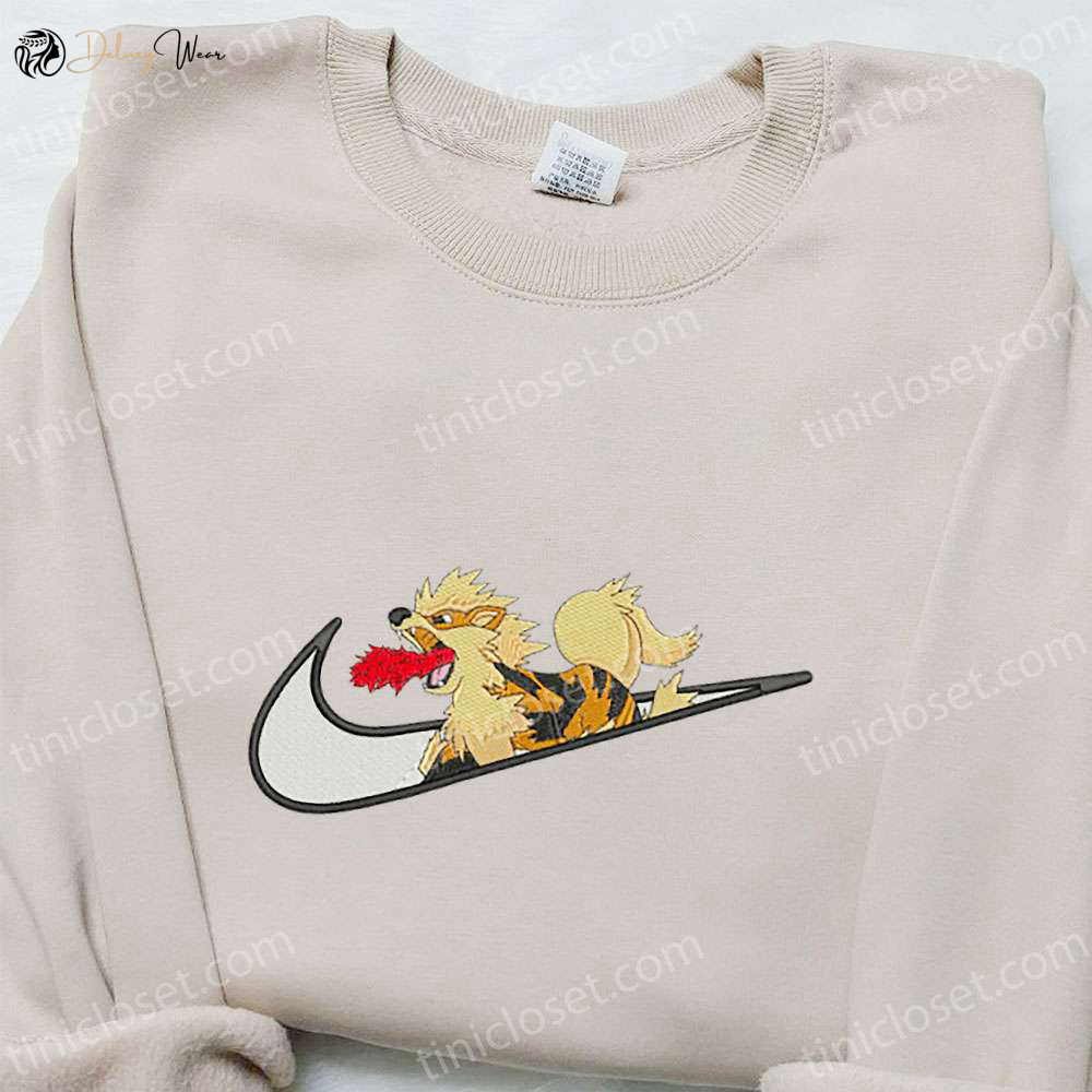 Anime Embroidered Hoodie: Arcanine x Swoosh Cool Clothing & Perfect Family Gift
