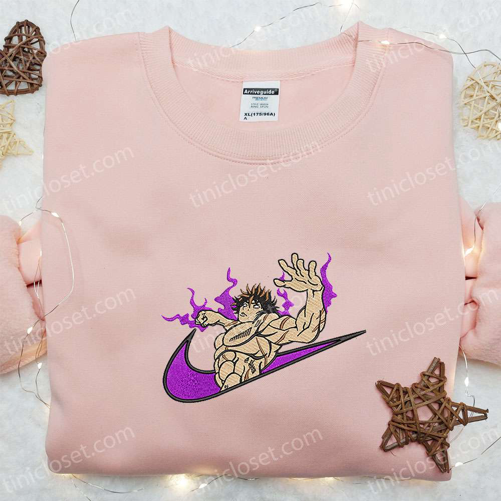 Baki x Nike Anime Embroidered Shirt: Unique Custom Design for Baki the Grappler Fans!