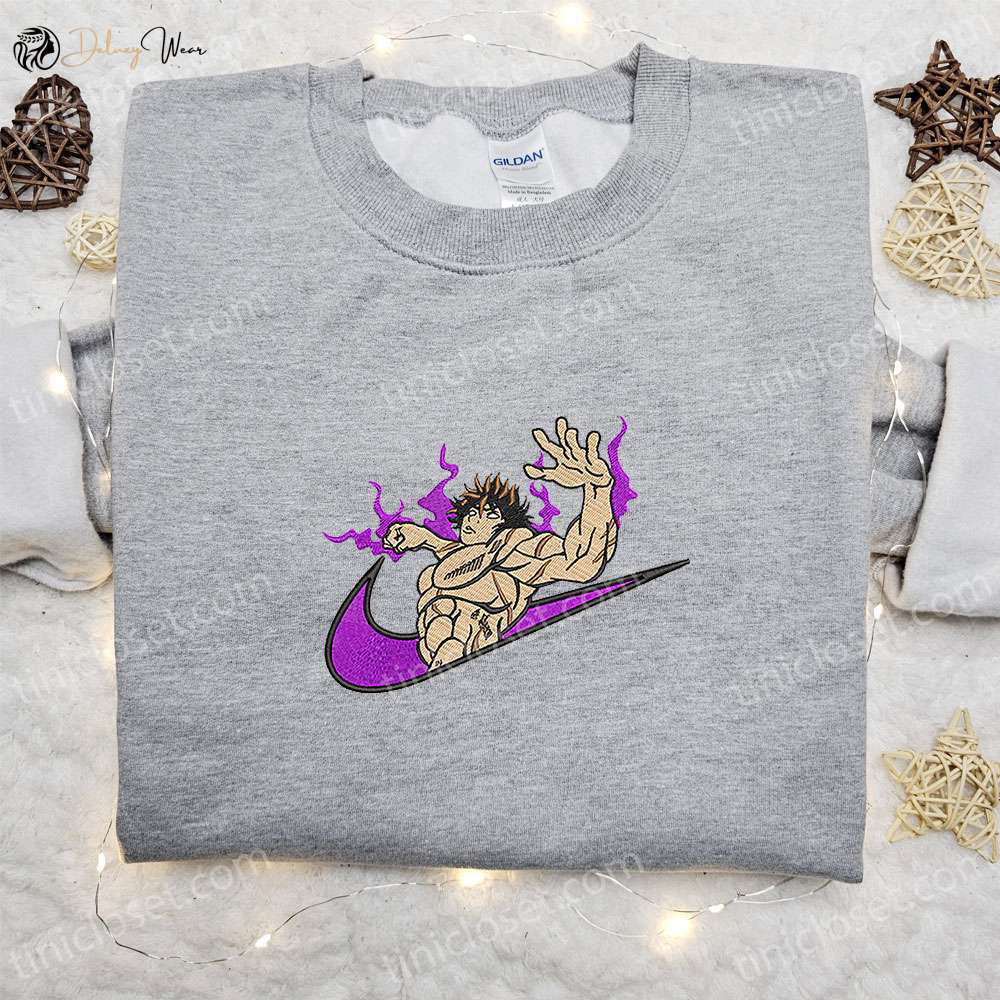 Baki x Nike Anime Embroidered Shirt: Unique Custom Design for Baki the Grappler Fans!