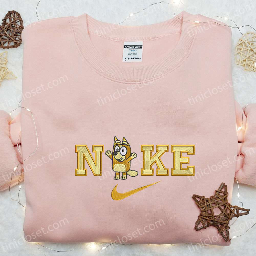 Bingo x Nike Cartoon Embroidered Hoodie & Bluey Shirt: Nike Inspired Embroidery
