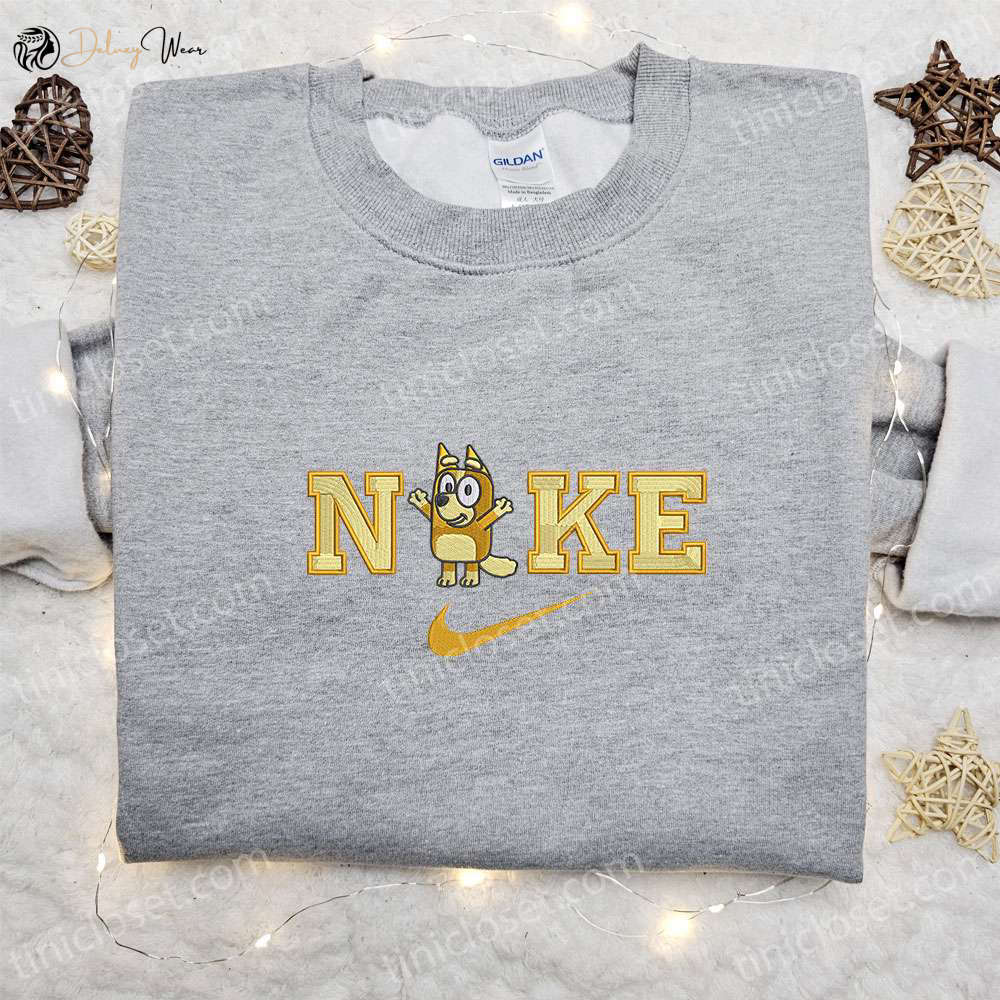 Bingo x Nike Cartoon Embroidered Hoodie & Bluey Shirt: Nike Inspired Embroidery