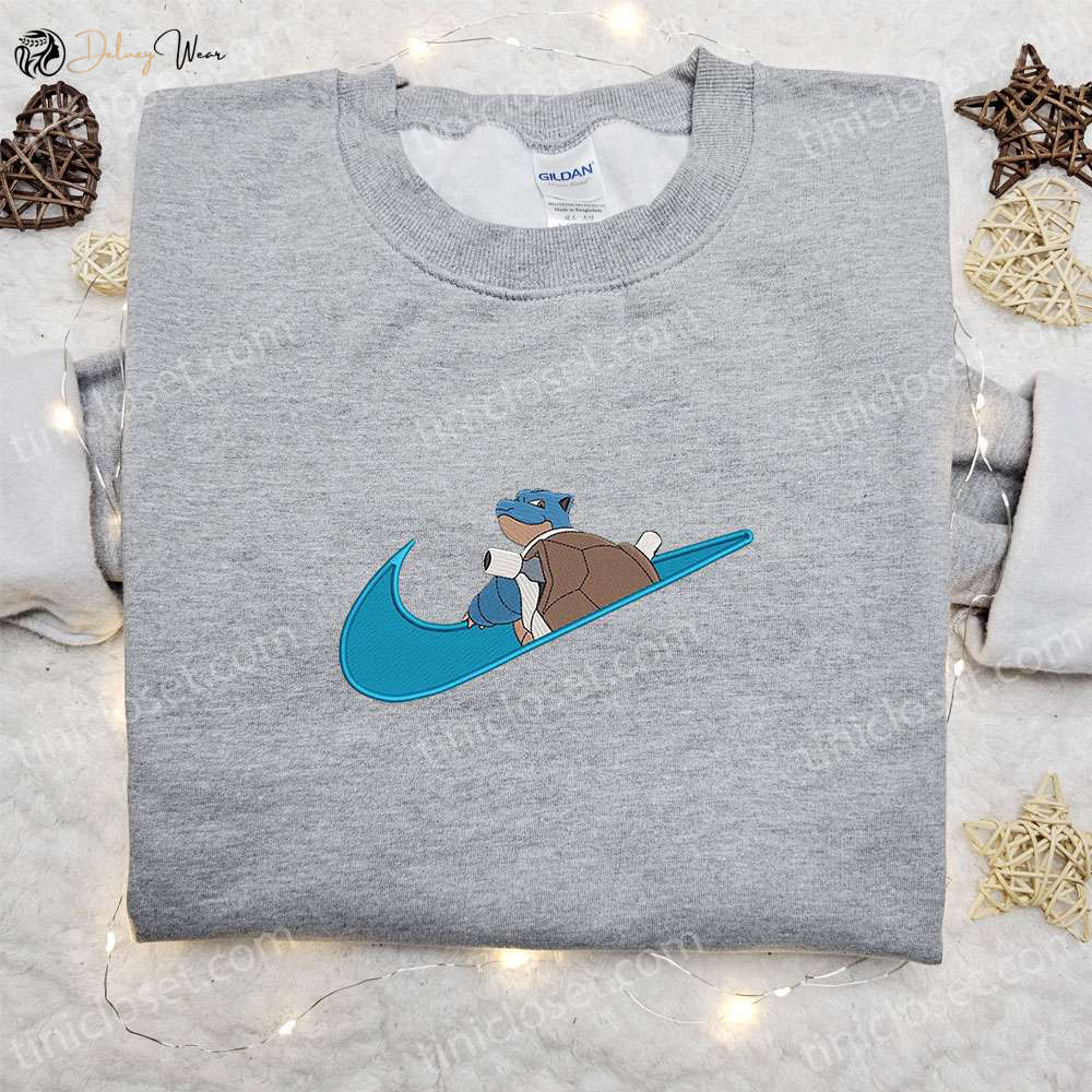 Blastoise x Swoosh Anime Embroidered Sweatshirt – Pokemon Shirt Best Family Gift
