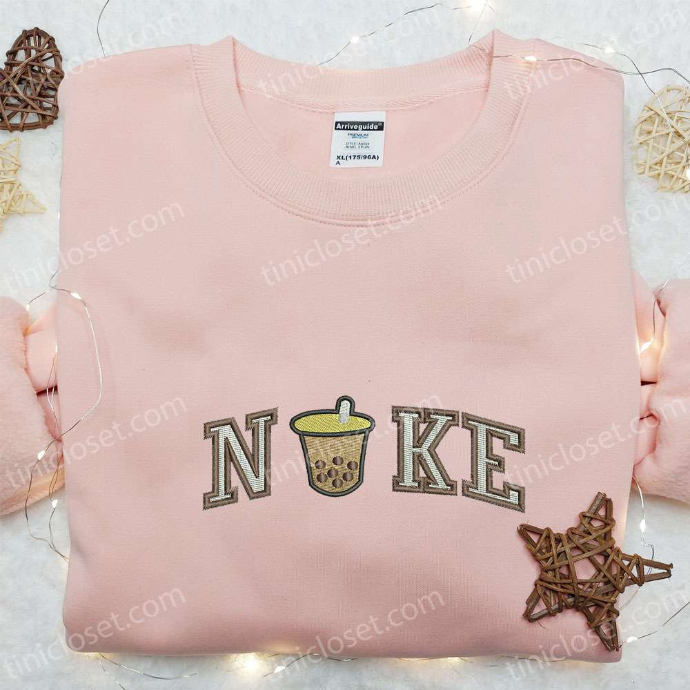 Boba Tea x Nike Embroidered Sweatshirt: Favorite Drink Shirt Nike Inspired Design