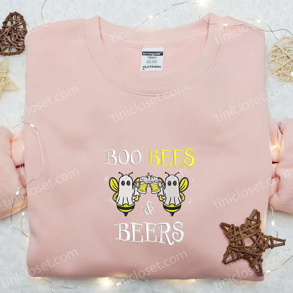 Boo Bees and Beers Embroidered Shirt: Funny Halloween Gift for Family