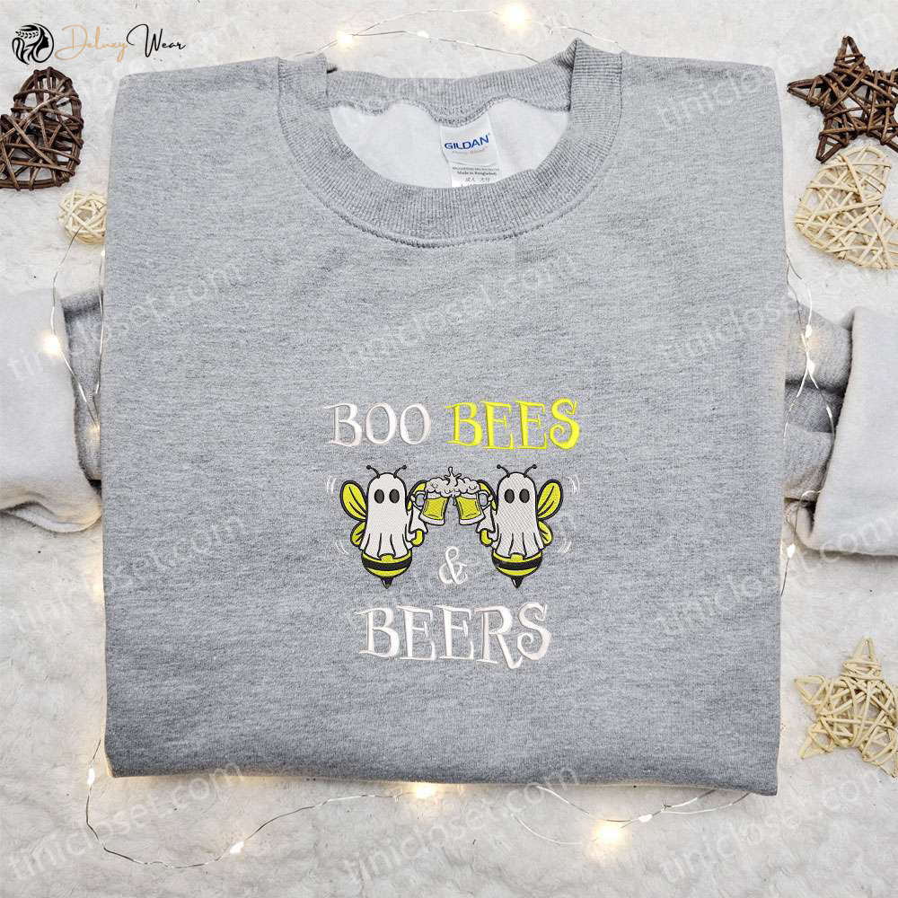 Boo Bees and Beers Embroidered Shirt: Funny Halloween Gift for Family