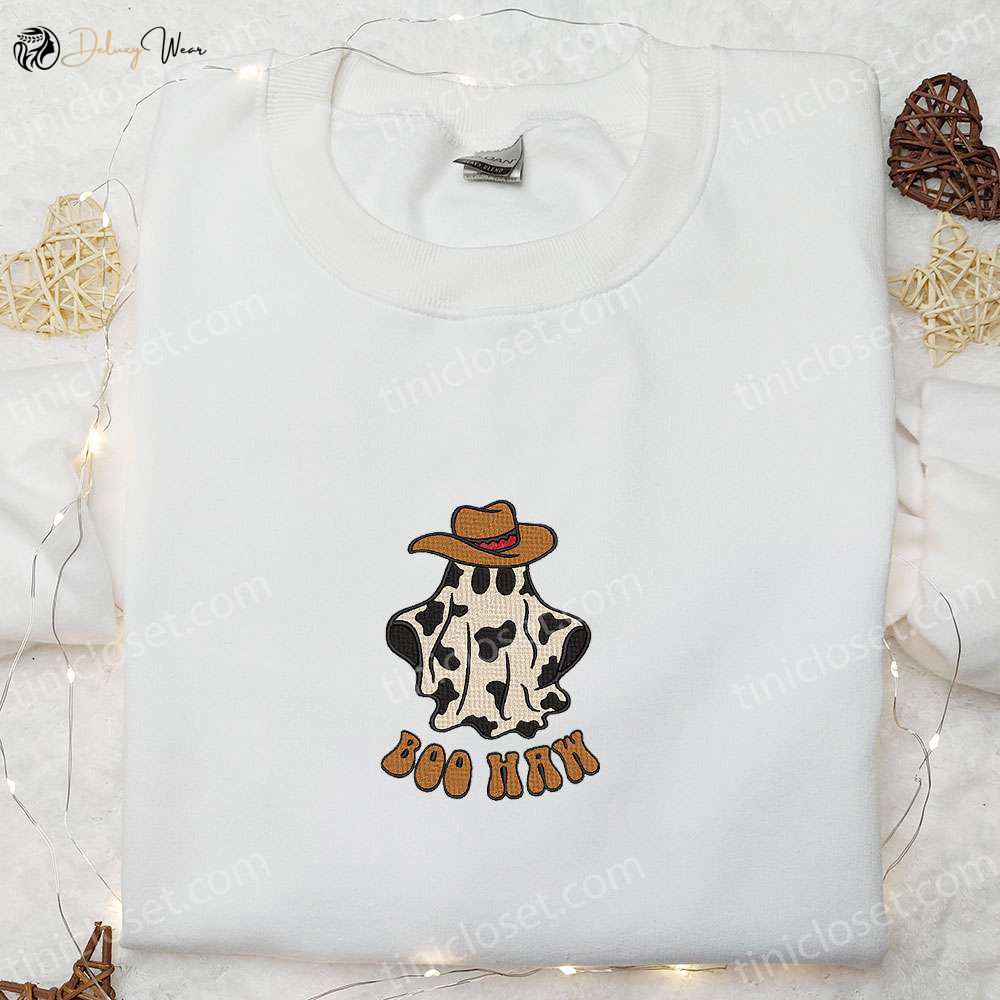 Spooky Boo Haw Cowboy Ghost Embroidered Shirt – Funny Halloween Gift Idea