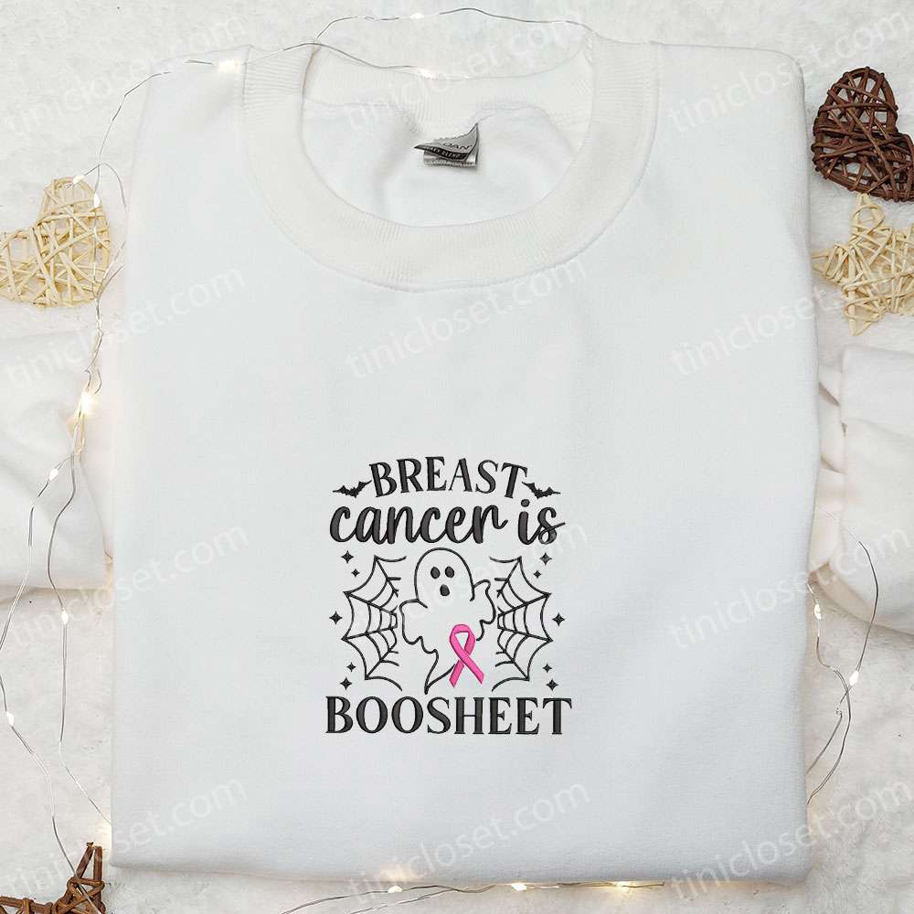 Spook-tacular Breast Cancer Awareness Boo Sheet Embroidered Shirt: Perfect Halloween Gift Idea!