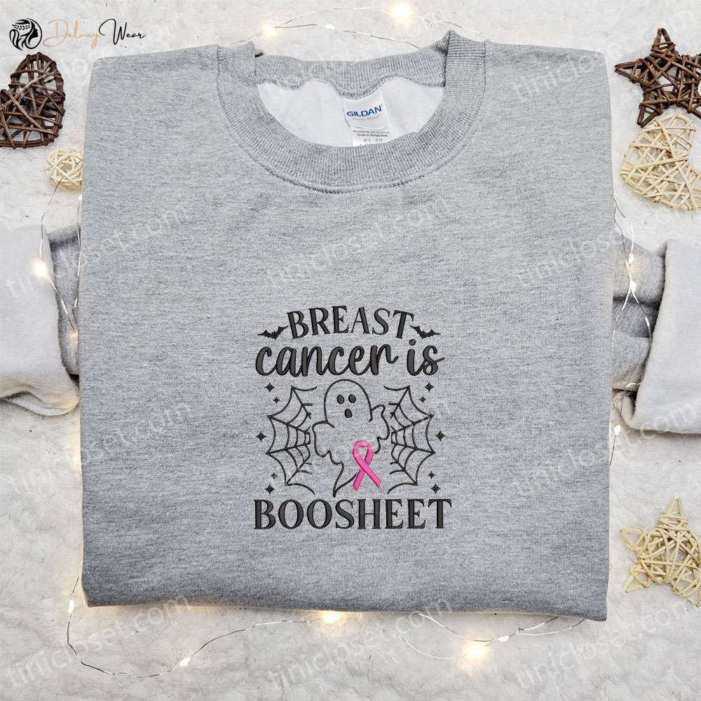 Spook-tacular Breast Cancer Awareness Boo Sheet Embroidered Shirt: Perfect Halloween Gift Idea!