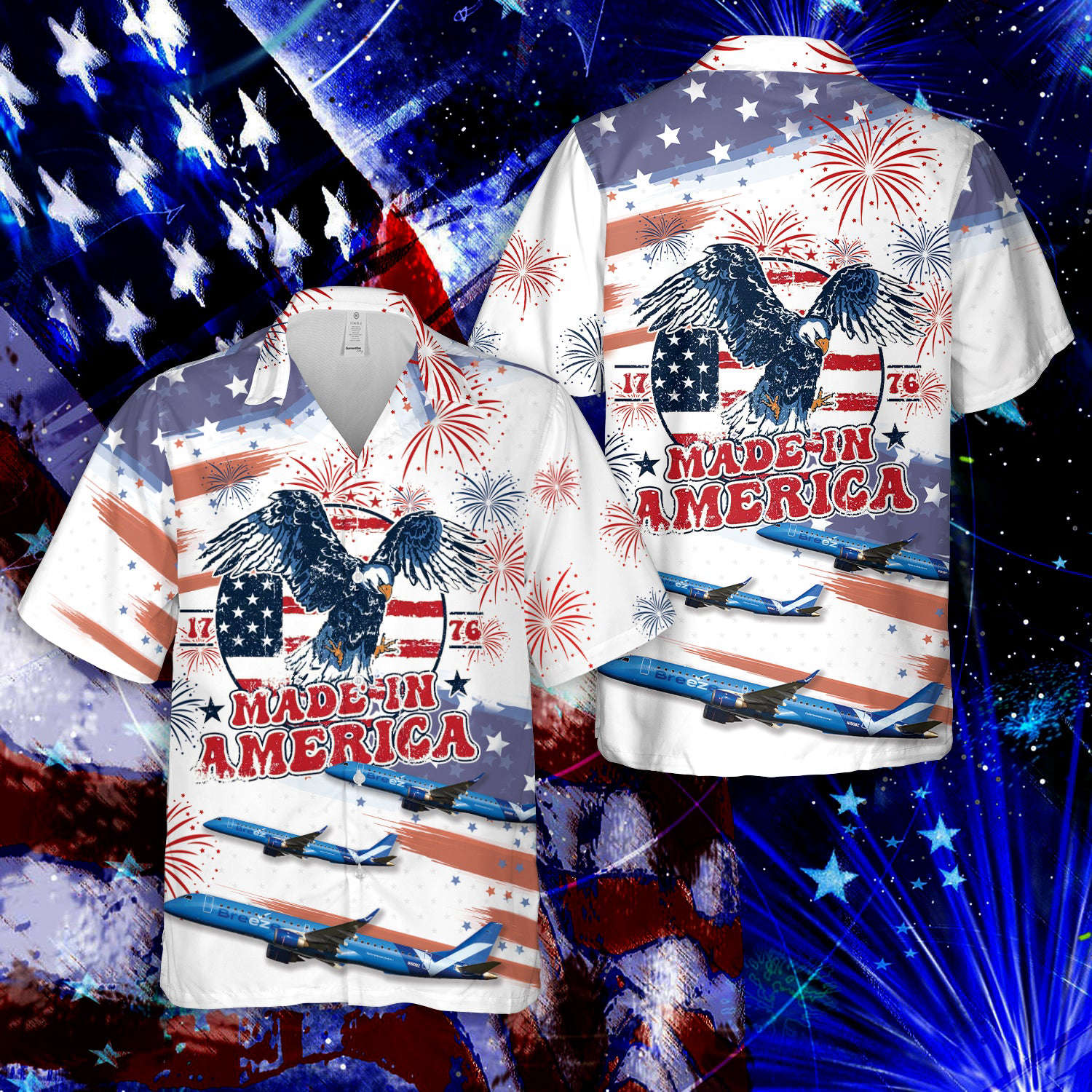 Breeze Airways Embraer 190-200IGW, 4th Of July Hawaiian Shirt Gift for Men Dad Father Gift for Men Dad Father
