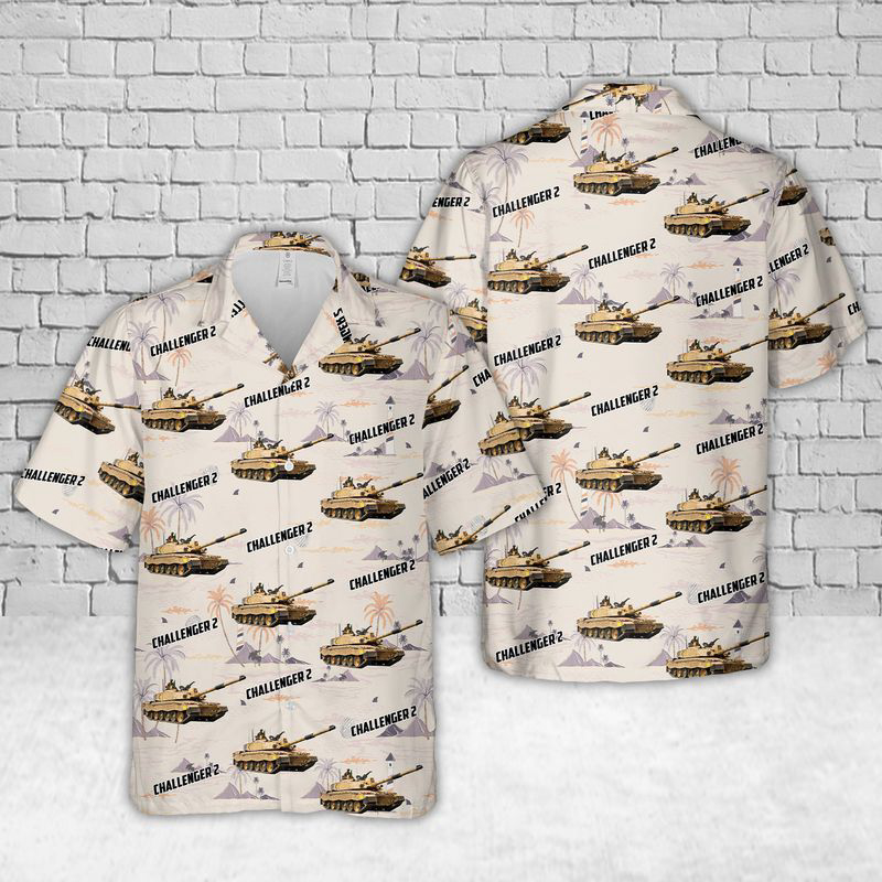 British Army Royal Scots Dragoon Guards (Squadron D) Challenger 2 Tank Hawaiian Shirt Gift for Men Dad Father Gift for Men Dad Father