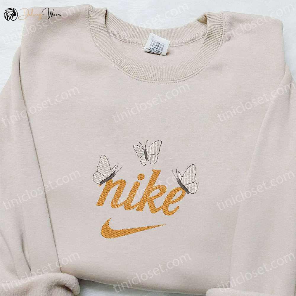 Butterflies x Nike Embroidered Sweatshirt: Animal Embroidered Shirt Perfect Family Gift!