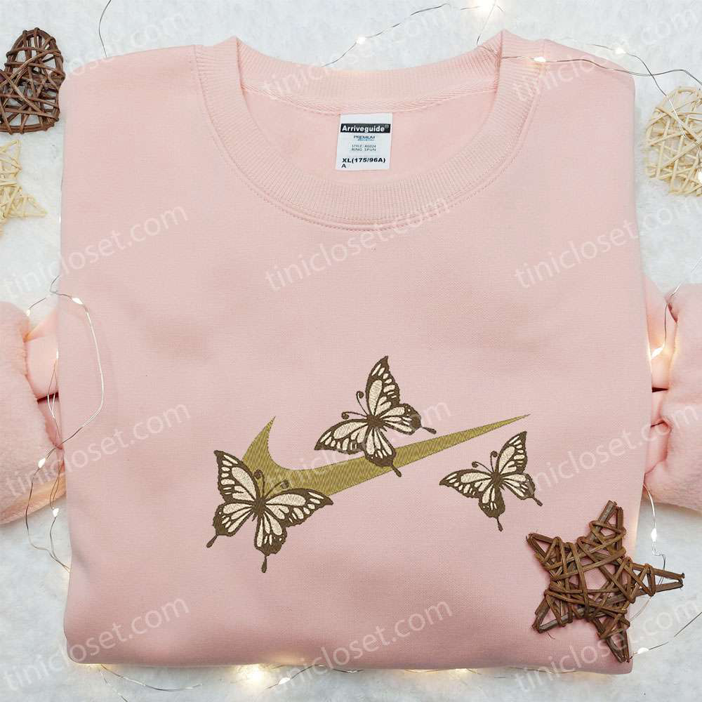 Nike Embroidered Shirt & Hoodie: Butterflies x Swoosh Design Custom Animal Print Tee