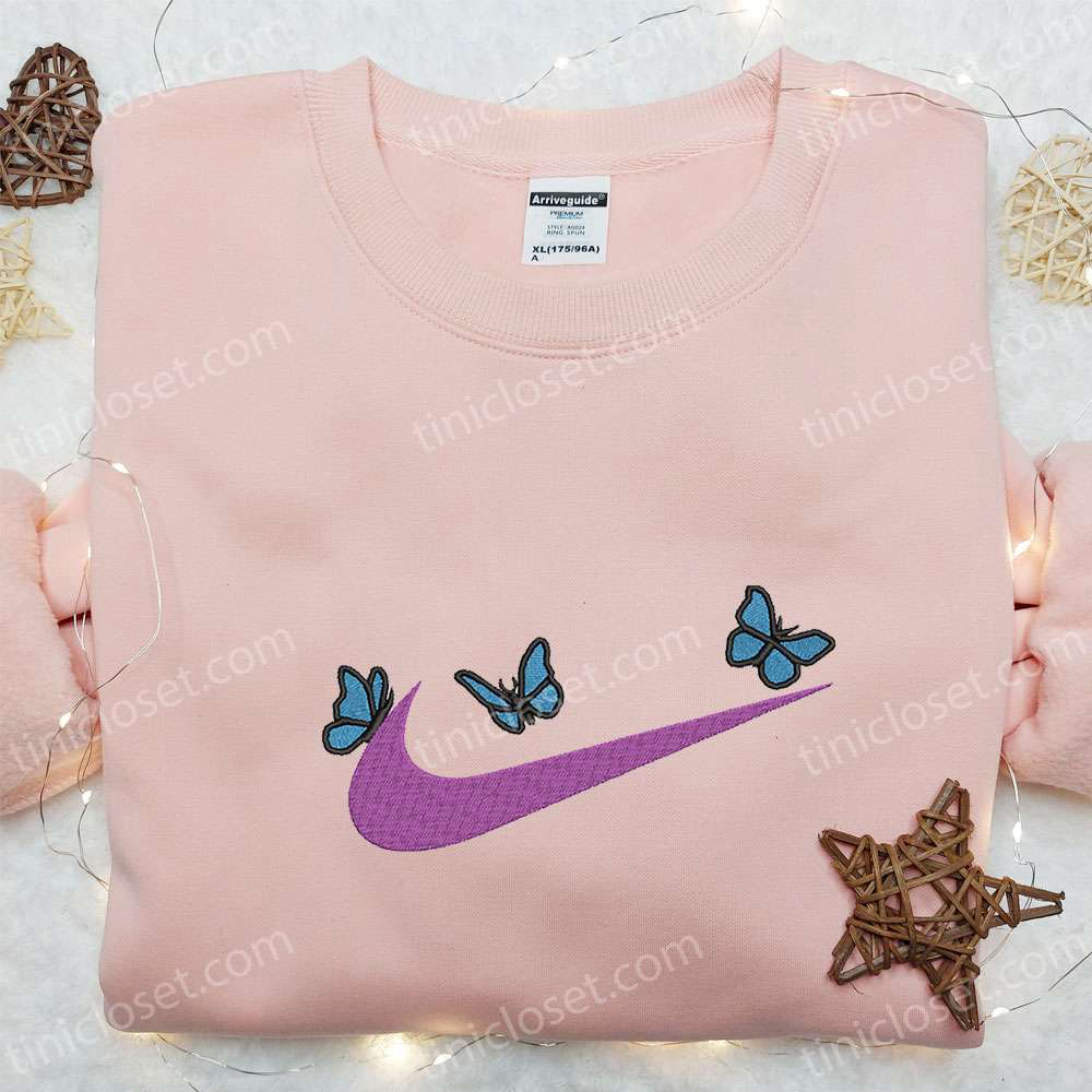 Stylish Butterfly x Nike Swoosh Embroidered Sweatshirt Nike Inspired Shirt for Best Birthday Gifts