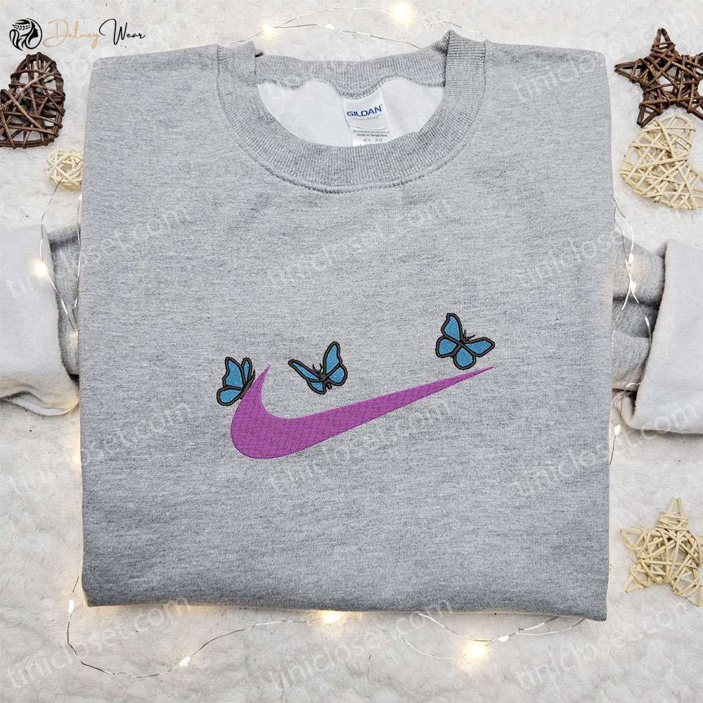 Stylish Butterfly x Nike Swoosh Embroidered Sweatshirt Nike Inspired Shirt for Best Birthday Gifts
