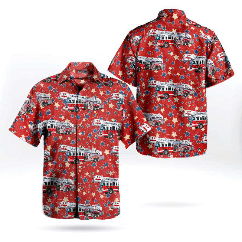 Caledonia Fire Department, Wisconsin Independence Day Hawaiian Shirt Gift for Men Dad Father Gift for Men Dad Father
