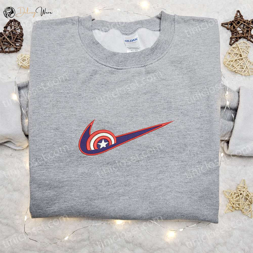 Captain America x Swoosh Movie Embroidered Hoodie & Marvel Comics Shirt: Best Family Gift Ideas