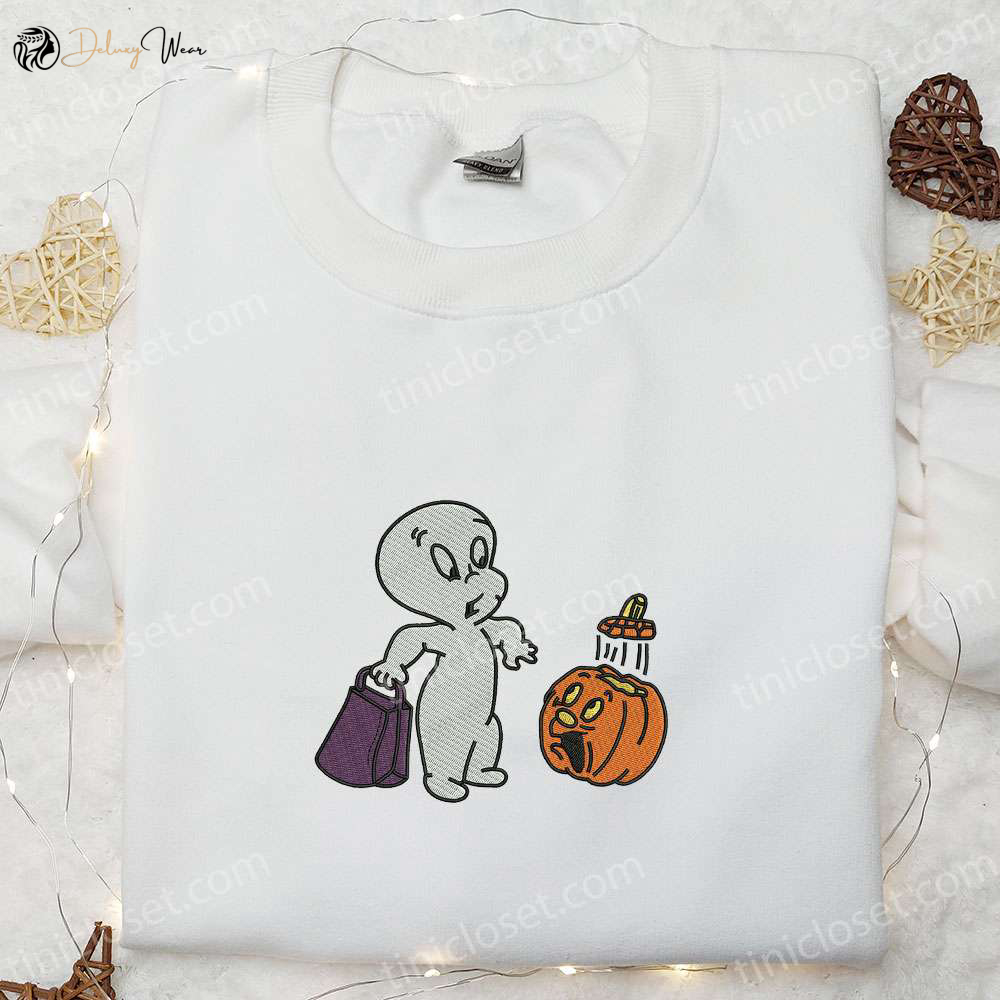 Casper Ghost Halloween Pumpkin Embroidered Shirt – Best Halloween Gift for Spooky Style