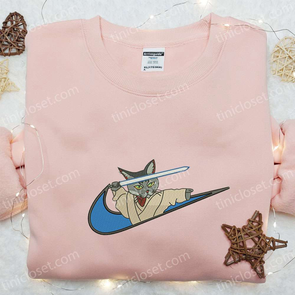 Embroidered Cat With Sword x Swoosh Hoodie & Cartoon Nike Inspired Shirts