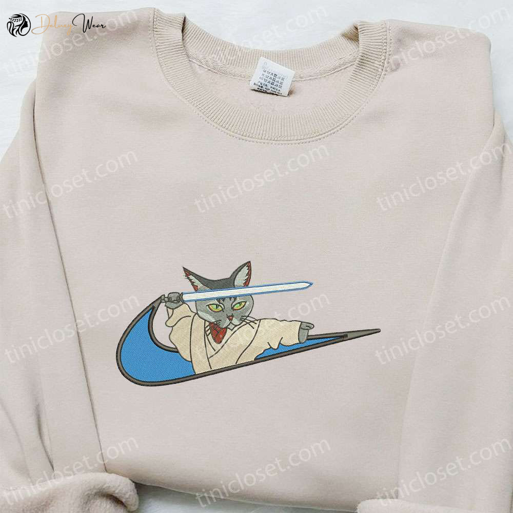 Embroidered Cat With Sword x Swoosh Hoodie & Cartoon Nike Inspired Shirts