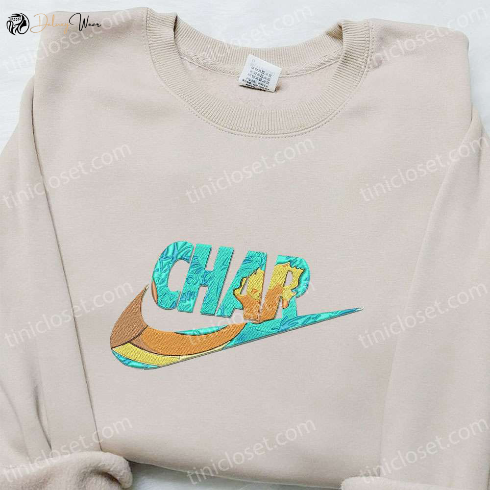 Charizard Pokemon x Swoosh Anime Hoodie: Cool Embroidered Clothing Perfect Family Gift