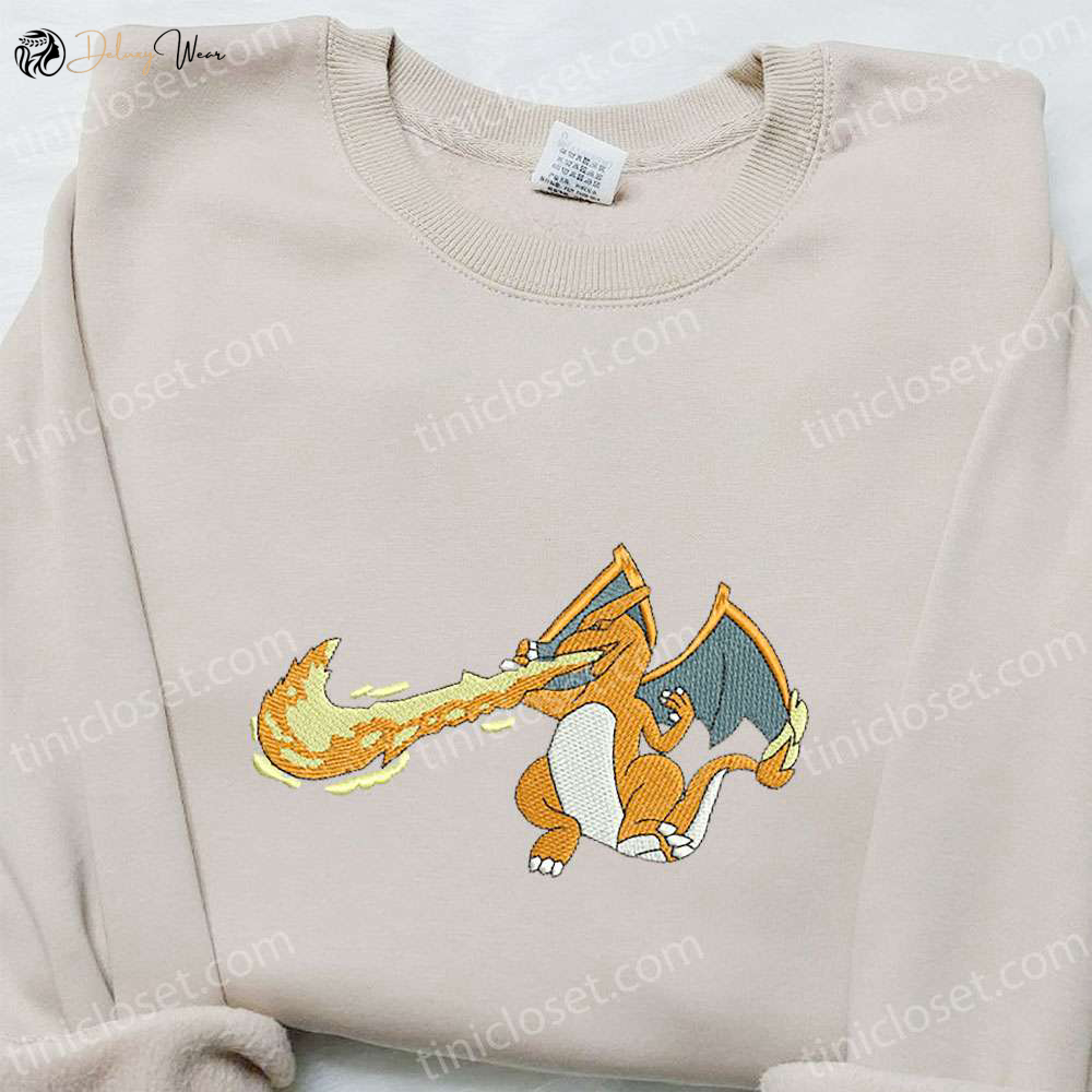 Charizard x Swoosh Anime Embroidered Hoodie – Cool Anime Clothing Perfect Family Gift