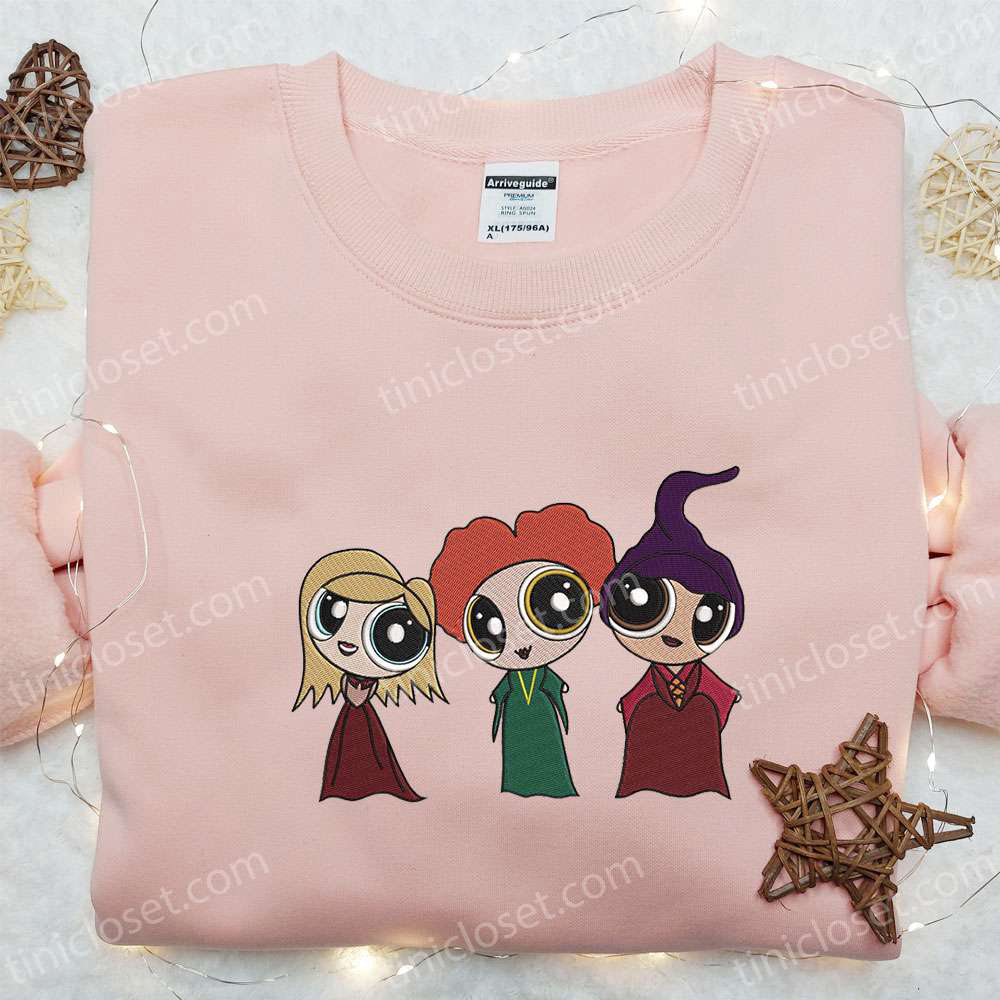 Chibi Sanderson Sisters x Powerpuff Girls Embroidered Shirt Hocus Pocus Halloween Movie Tee