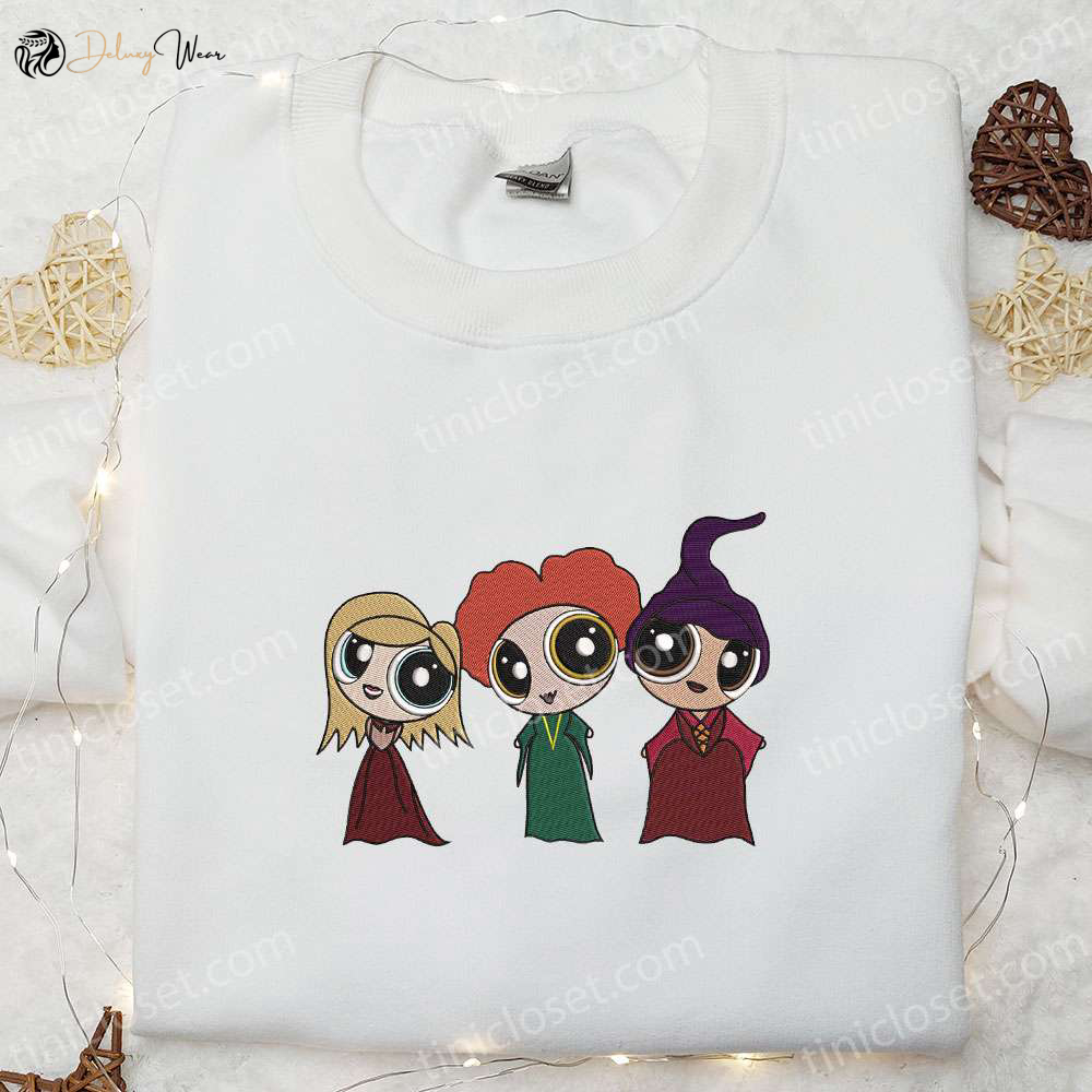 Chibi Sanderson Sisters x Powerpuff Girls Embroidered Shirt Hocus Pocus Halloween Movie Tee