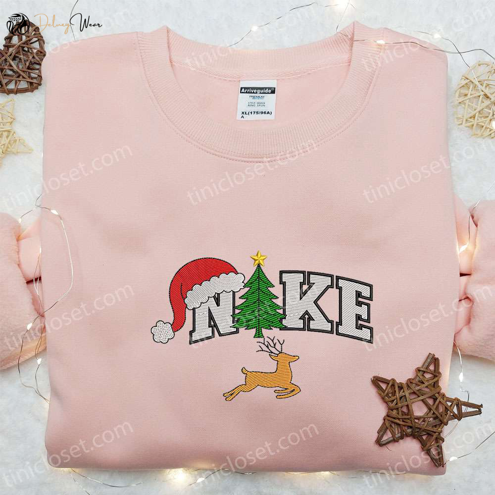 Nike Embroidered Christmas Tree & Reindeer Sweatshirt: Best Gift Idea for the Holidays