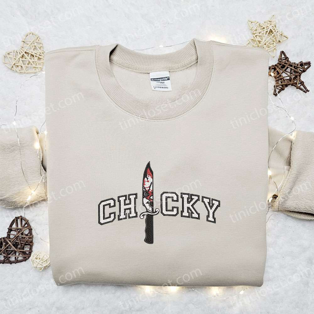 Chucky Knife Embroidered Shirt: Horror Characters Inspired Halloween Shirt