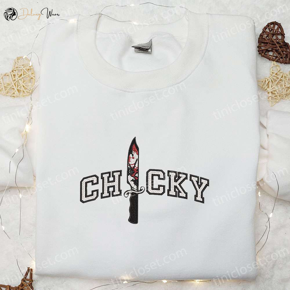 Chucky Knife Embroidered Shirt: Horror Characters Inspired Halloween Shirt