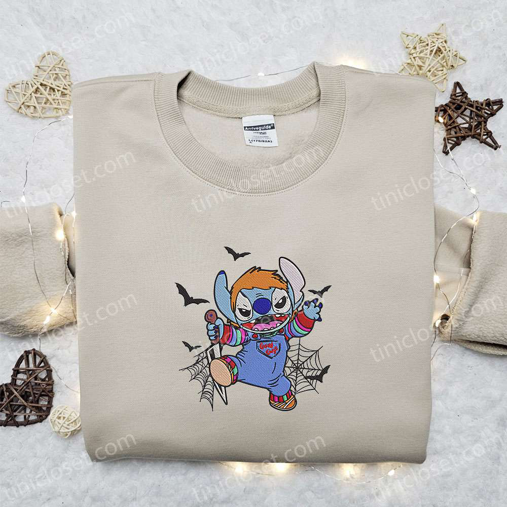 Chucky x Stitch Embroidered Sweatshirt: Best Disney Halloween Hoodie for Family