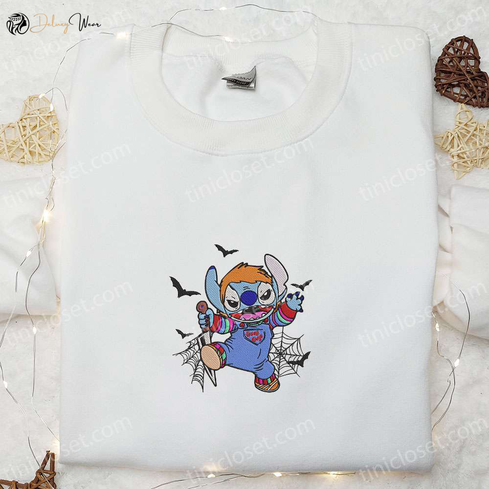 Chucky x Stitch Embroidered Sweatshirt: Best Disney Halloween Hoodie for Family