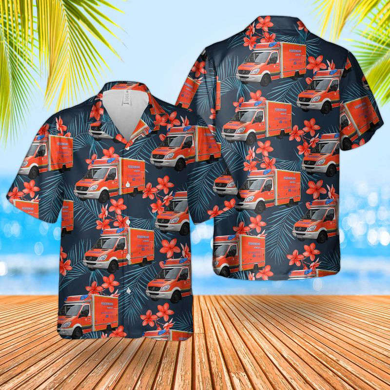 City of Hamburg EMS Fire Service Ambulance Hawaiian Shirt Gift for Men Dad Father Gift for Men Dad Father
