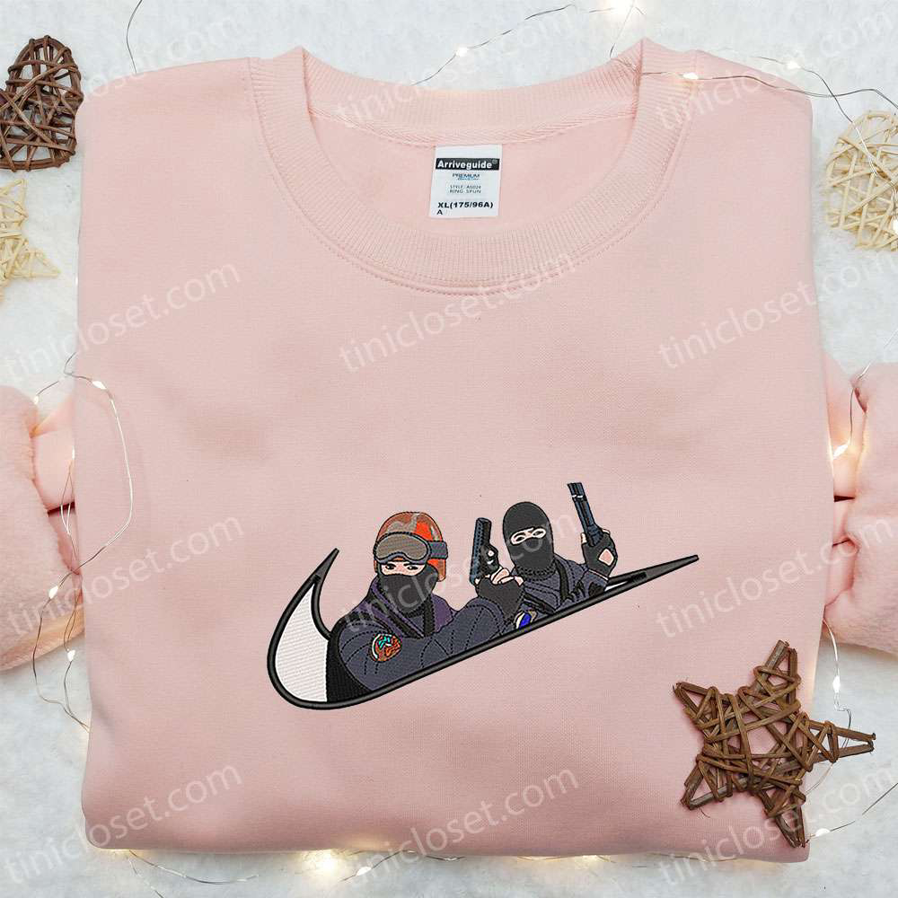 Counter Strike x Swoosh Game Embroidered Hoodie & Nike Inspired Shirt: Best Family Gift Ideas