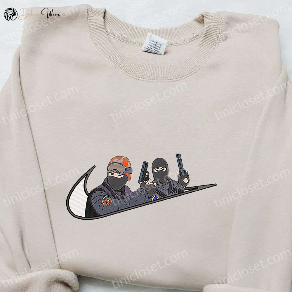 Counter Strike x Swoosh Game Embroidered Hoodie & Nike Inspired Shirt: Best Family Gift Ideas