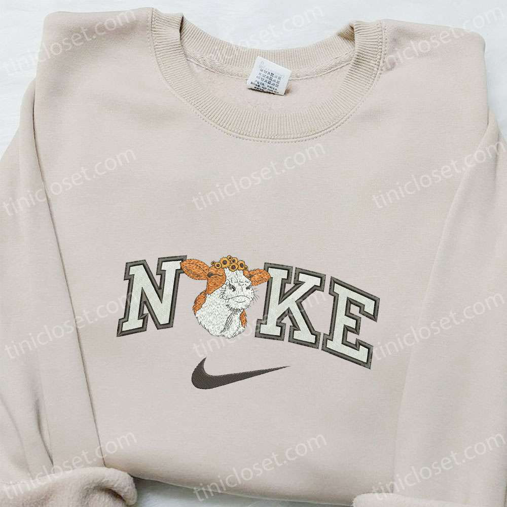 Cow Flower x Nike Embroidered Hoodie: Animal Sweatshirt & Nike Inspired Shirt
