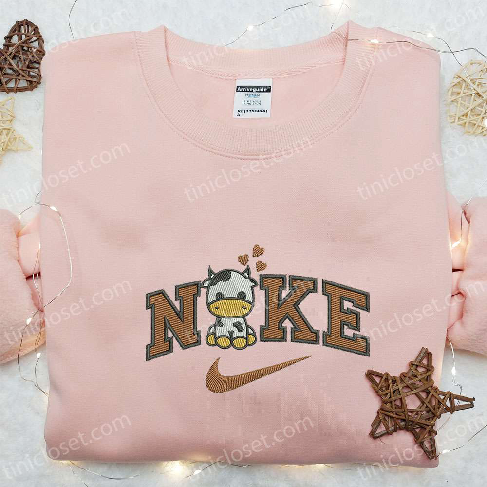 Cow Love x Swoosh Embroidered Hoodie: Cool Anime Clothing & Best Valentine Gift