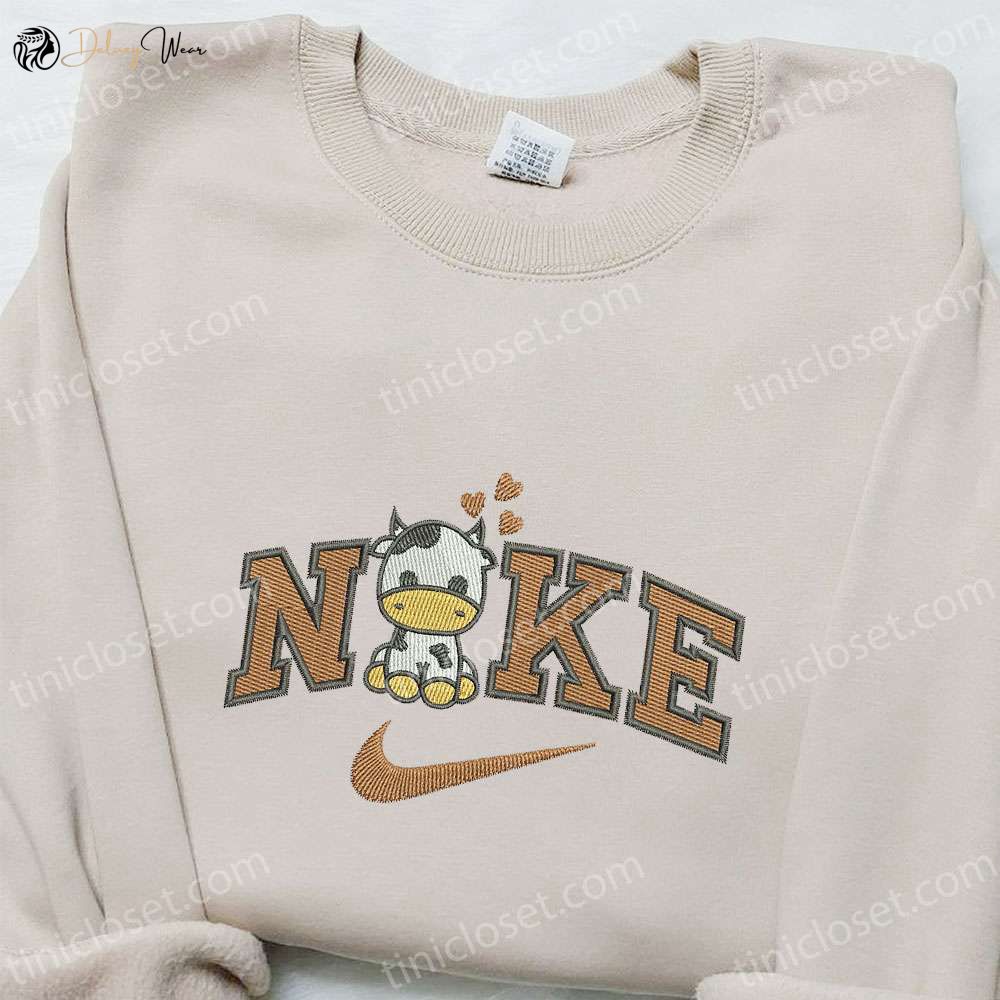 Cow Love x Swoosh Embroidered Hoodie: Cool Anime Clothing & Best Valentine Gift