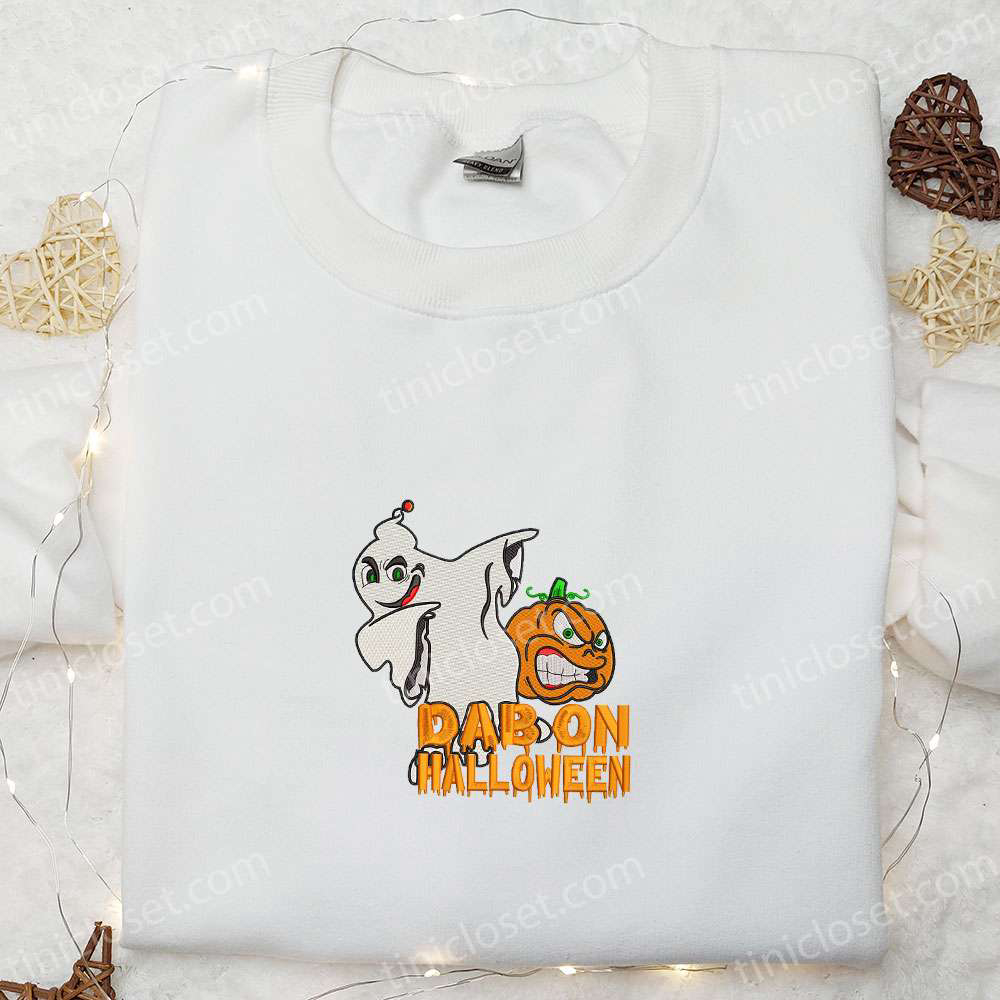 Spooktacular Dab on Halloween Ghost Embroidered Shirt – Funny & Stylish Halloween Apparel