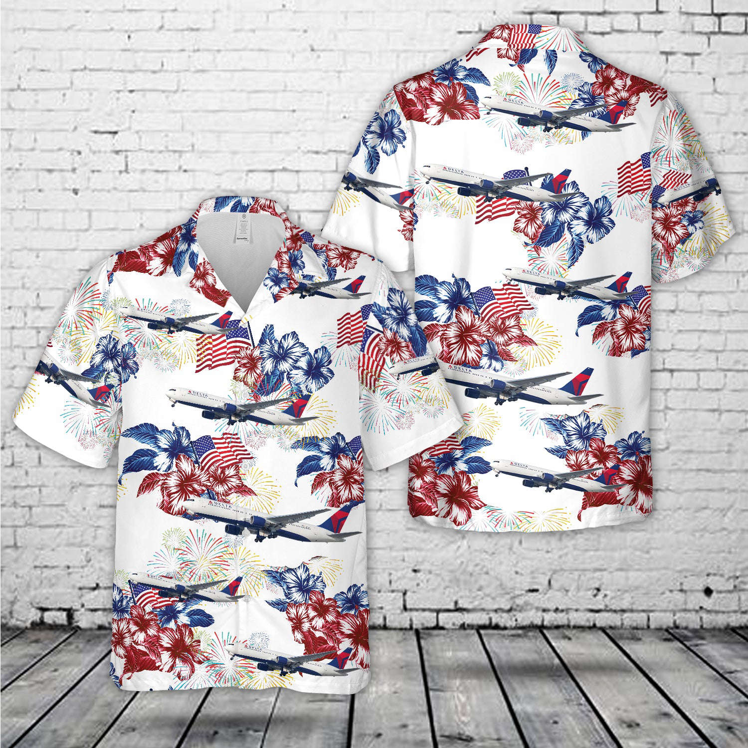 Delta Airlines 767 4th Of July Hawaiian Shirt Gift for Men Dad Father Gift for Men Dad Father