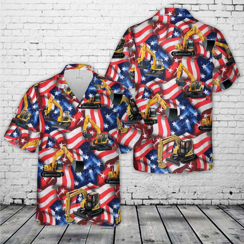 Excavator, 4th Of July Hawaiian Shirt Gift for Men Dad Father Gift for Men Dad Father