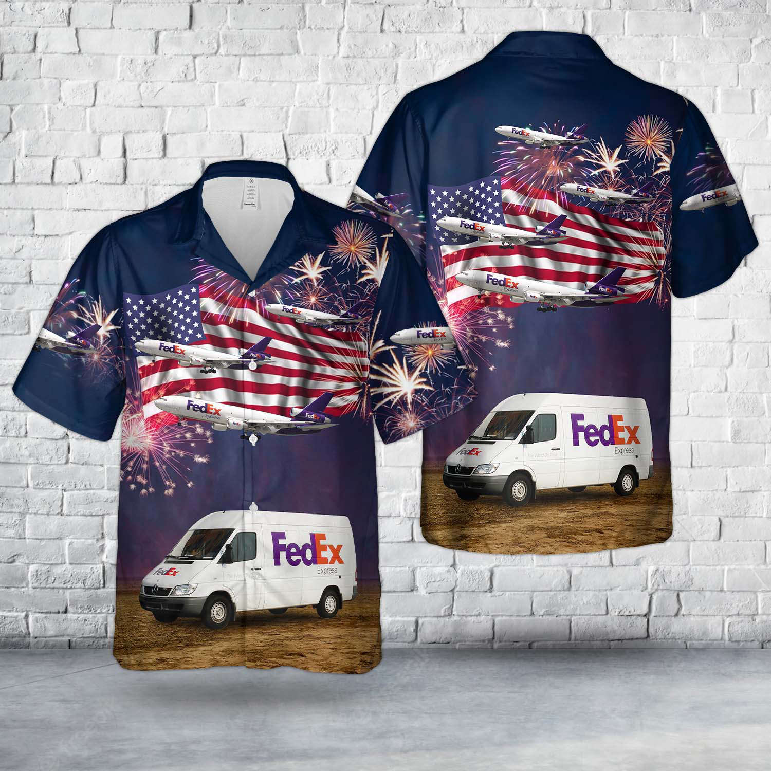 FedEx Express Delivery Van, 4th Of July Hawaiian Shirt Gift for Men Dad Father Gift for Men Dad Father