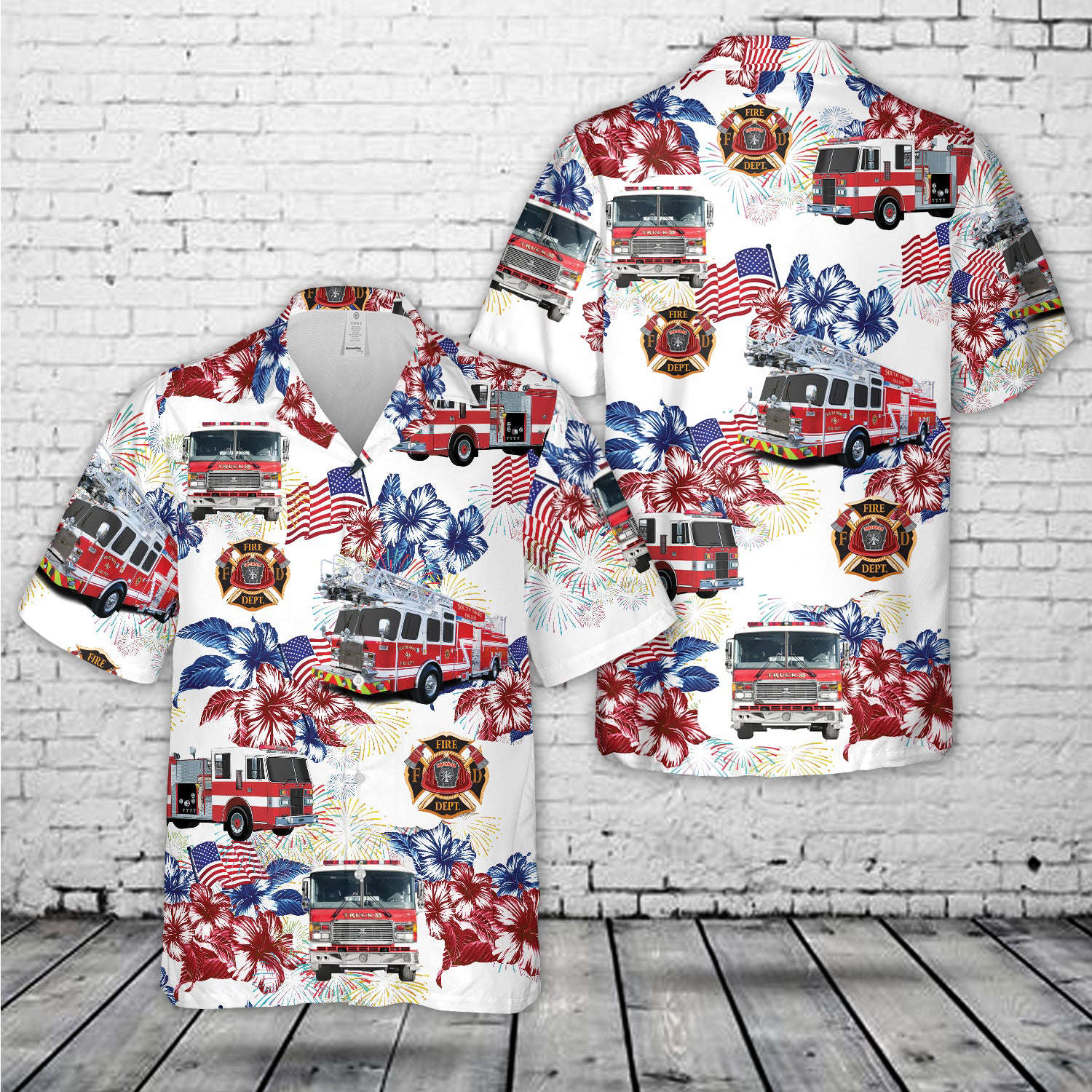 Firefighter Fire Truck, 4th Of July Hawaiian Shirt Gift for Men Dad Father Gift for Men Dad Father