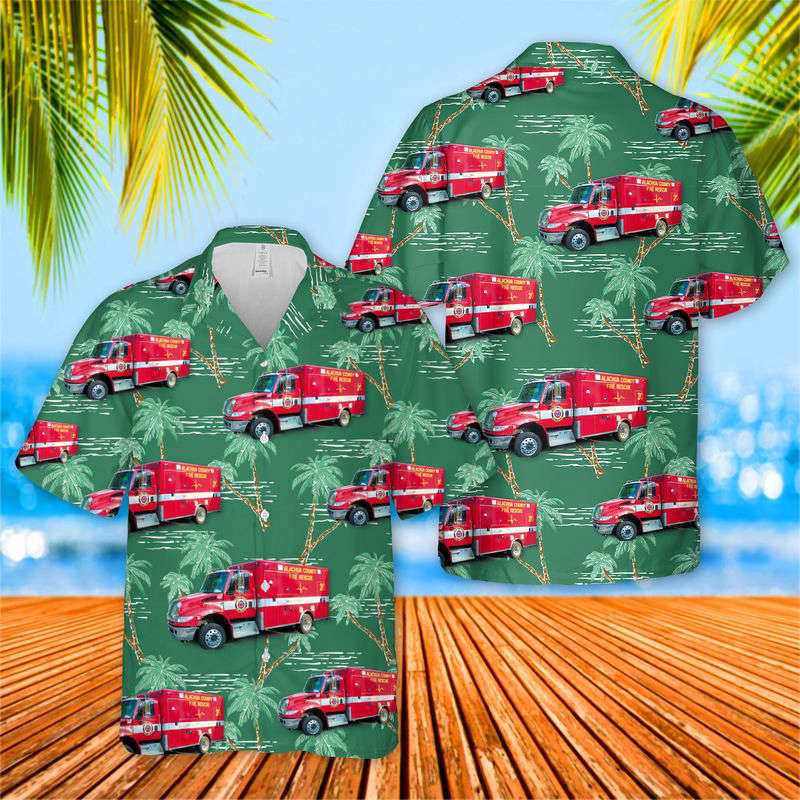 Florida Alachua County Fire Rescue Ambulance EMS Hawaiian Shirt Gift for Men Dad Father Gift for Men Dad Father