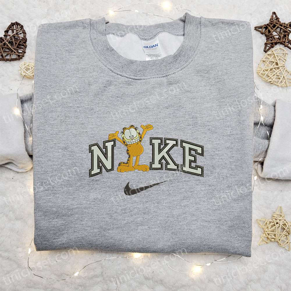 Garfield x Nike Cartoon Embroidered Shirt: Fun Friends & Nike-Inspired Design