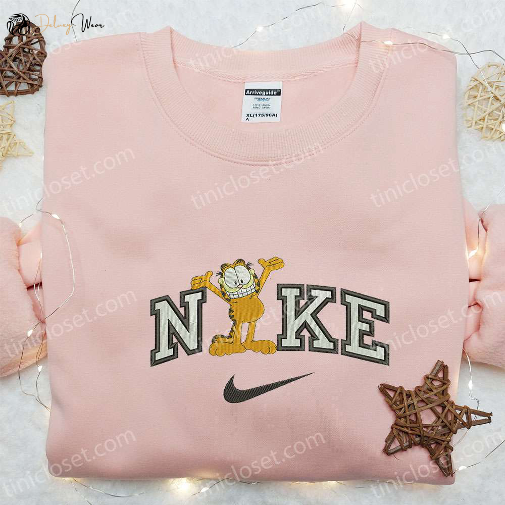 Garfield x Nike Cartoon Embroidered Shirt: Fun Friends & Nike-Inspired Design